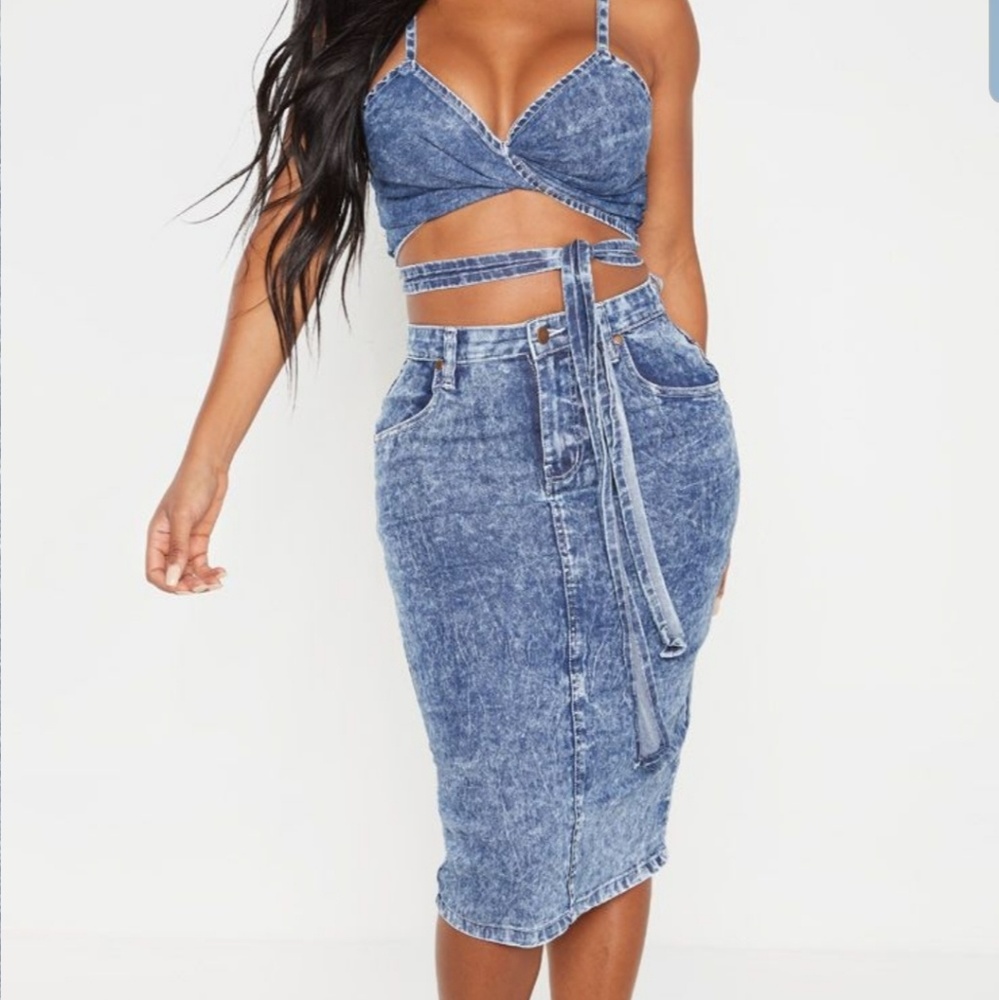 Stretch denim skirt set